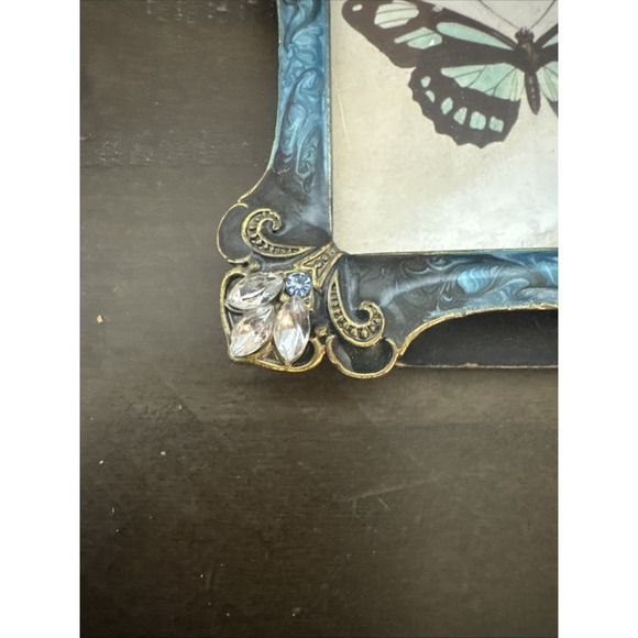 Blue Green Enamel & Clear Rhinestone Square Picture Frame 2 1/2" x 2 1/2" - Picture 2 of 8